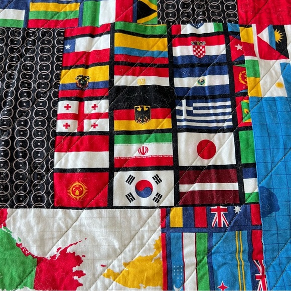 40”x53” Homemade Cotton World Flags Quilt. - Picture 4 of 9